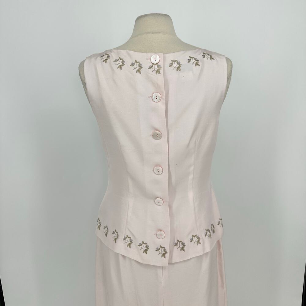 Vintage Daved Warren Womens 10 Skirt Vest Silk Suit Pastel Pink Embroidered - Picture 9 of 16